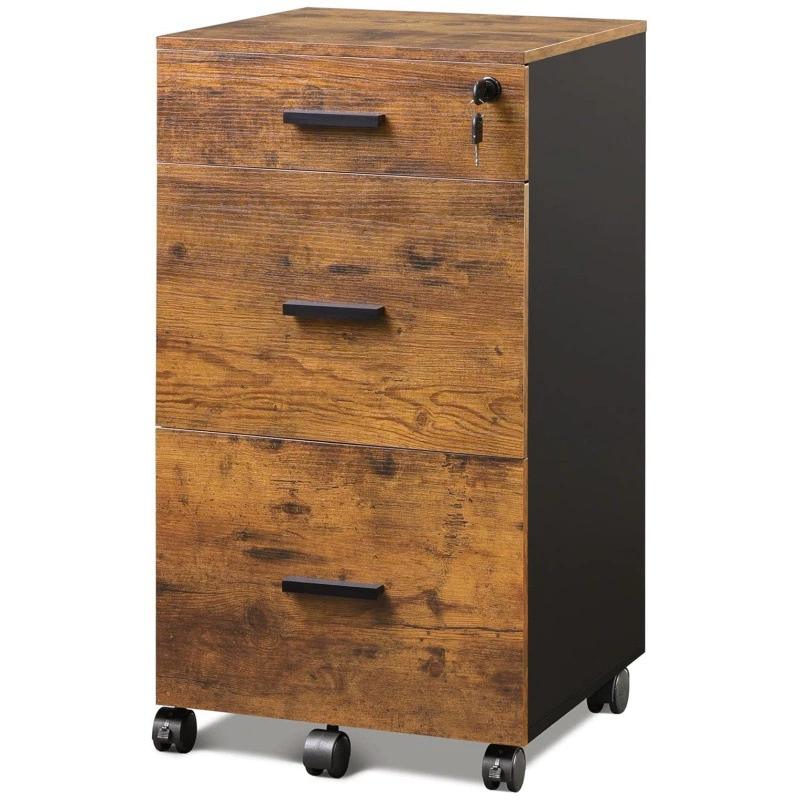 Шкаф для документов на колесиках с замком и тремя ящиками, деревянный шкаф для документов для домашнего офиса