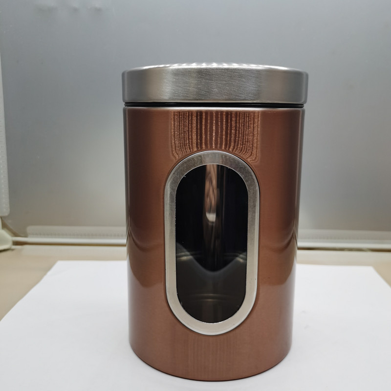 Cocina frijol Ventana de almacenamiento de alimentos tarro de té tuerca de café snack sellado de 3 piezas de acero inoxidable tarro de almacenamiento