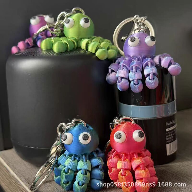 3D Printed Octopus Pendant Keychain, Multi-Color, Movable Jointed Toy, Creative and Fun Stress-Relief Toy for Children