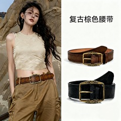 新款合金腰带牛仔棕色女复古搭配民族风美式风百y2k高级嘻哈皮带