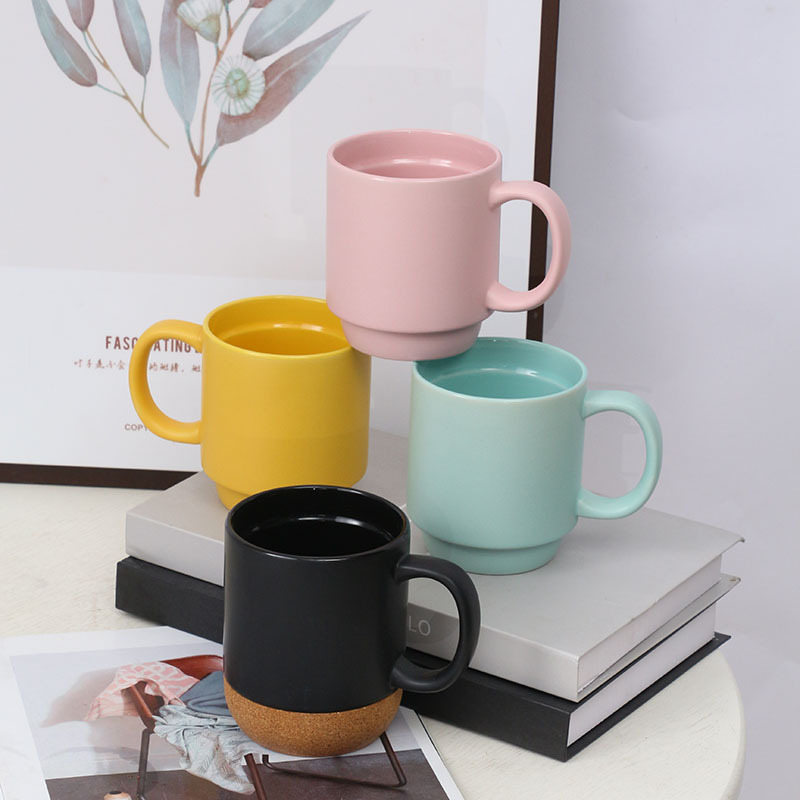 Taza de cerámica creativa con base de corcho – gran capacidad, estilo de oficina, impresión personalizada con logotipo