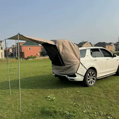 Outdoor SUV self-driving travel barbecue camping car tail extension tent sunshade rain-proof car travel trunk canopy (Avtomobil dam çadırları) - dark-khaki-double-dark-khaki