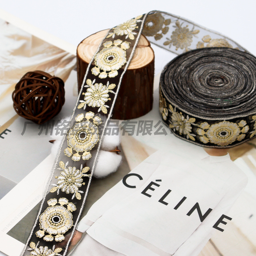 国境を越えた刺繍レースの補助材料欧根紗民族風服装の頭糸飾りリボン靴材バッグ手作りDIY