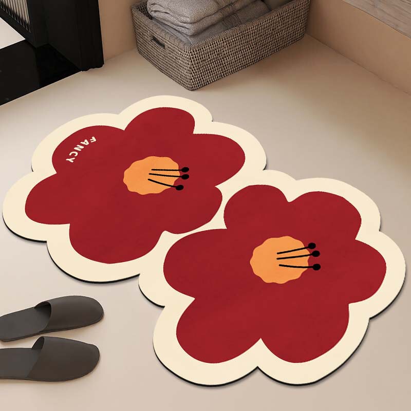 Special-shaped oil painting flowers diatom mud bathroom mat absorbent quick-drying toilet thickened stain-resistant non-slip foot mat-B
