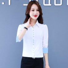 2021春秋季韩版白色衬衫女衬衣上班白领面试长袖减龄大码职业秋装