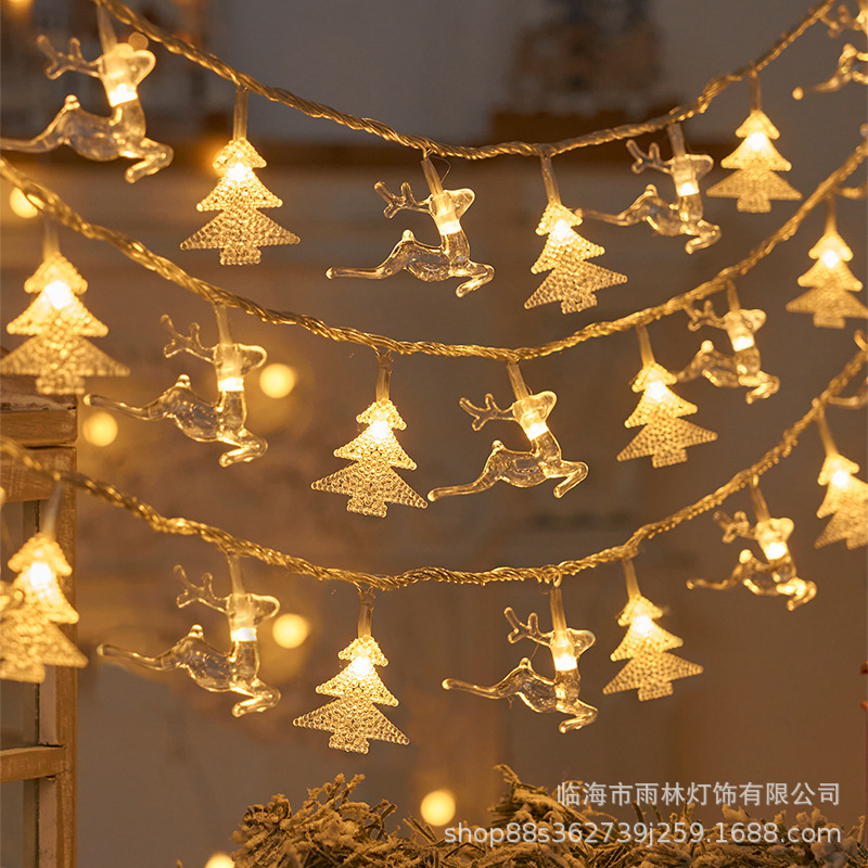 Cadena DE LUZ DE Navidad LED transfronteriza copo de nieve alce Cadena de luz del árbol de Navidad Estrella atmósfera decoración pequeña luz de color luz intermitente
