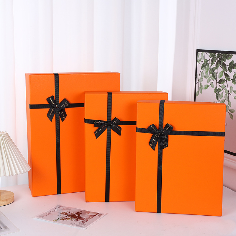橙色礼品盒蝴蝶结伴手礼天地盖包装盒节日送礼化妆品礼盒节日礼盒