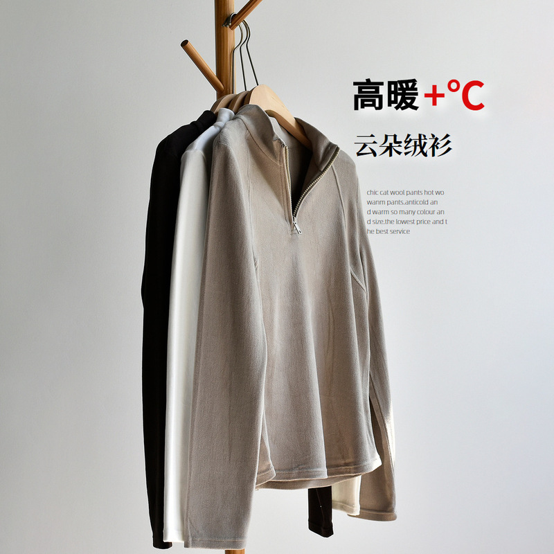 【High-Warm Fleece Sweater】25 Spring and Winter New Women's Imitation Wool Thickened Mid-High Collar Brushed Long-Sleeve Sweatshirt Fleece Sweater
