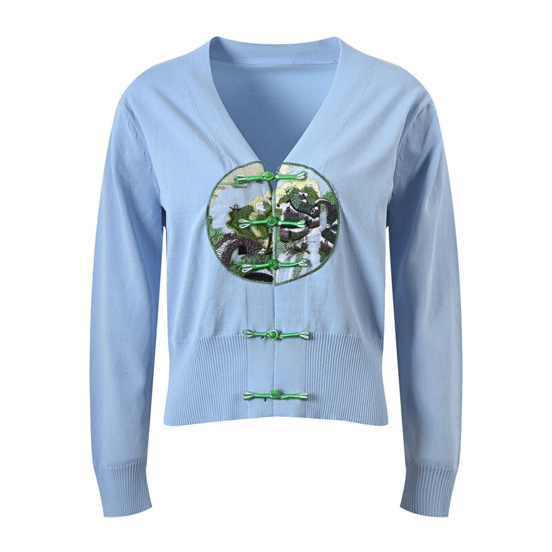 2024 Early Spring New Chinese Style Knit Sweater Cardigan for Women, New Chinese Style with Button Design, Thin Top 2024 Early Spring New Chinese Style Knit Sweater Cardigan for Women, New Chinese Style with Button Design, Thin Top