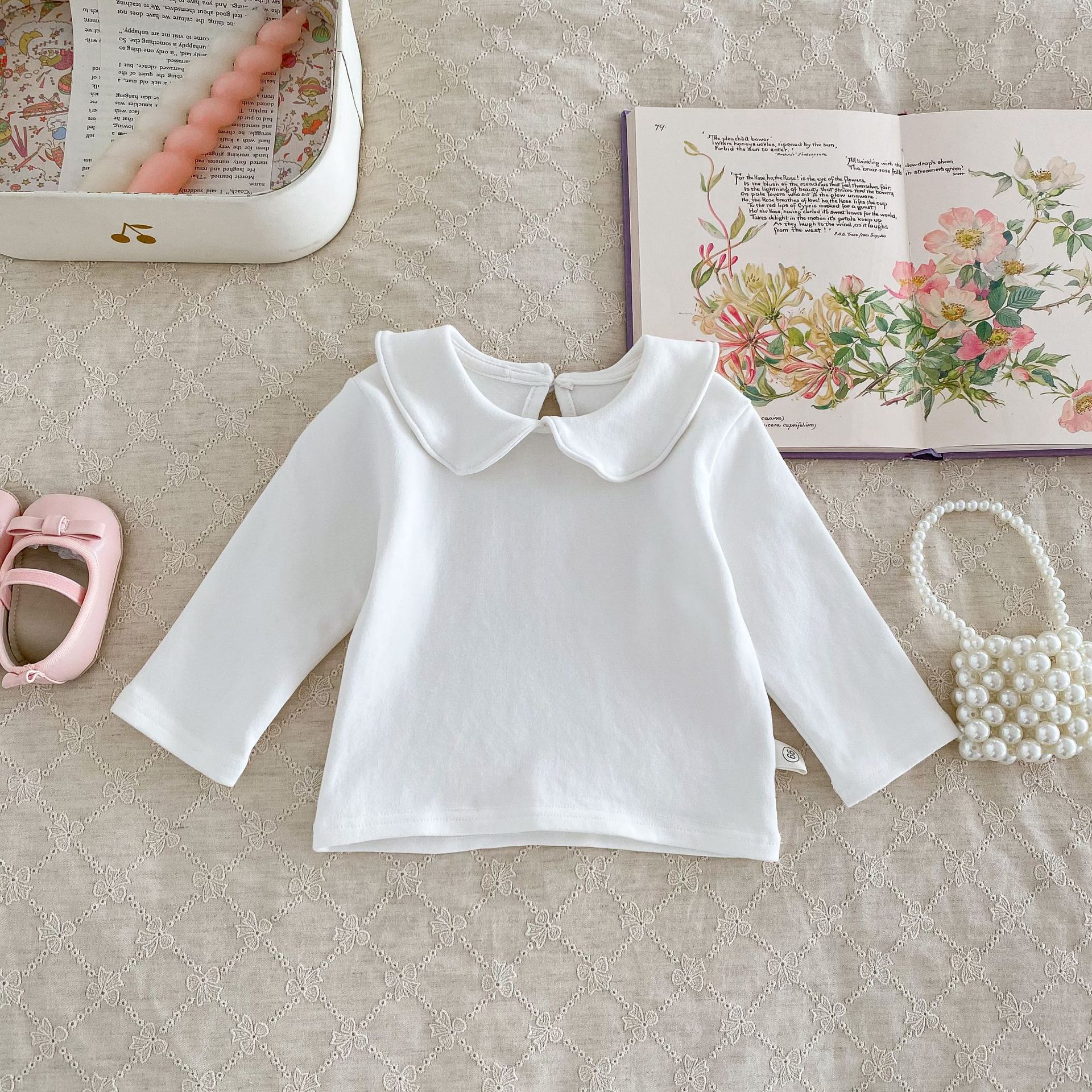 2023 otoño ropa infantil niña bebé muñeca collar bottoming camisa recién nacido floral conejo impreso camiseta superior