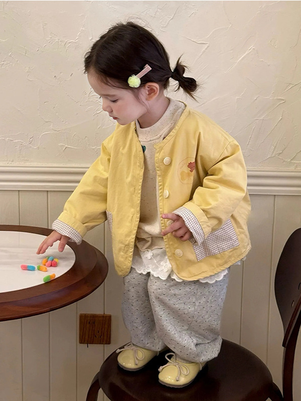 2025女童韩版秋装儿童黄色休闲外套爱心卫衣波点裤|undefined