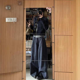 美式复古加绒加厚阔腿裤女2025秋冬新款松紧腰垂感宽松显瘦休闲裤