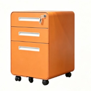 Muebles de acero naranja Luoyang esquina redondeada tres extracciones gabinete móvil archivos de oficina de acero laminado en frío gabinete bajo móvil soporte OEM