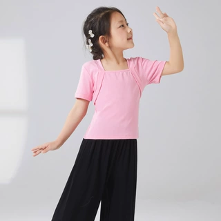 女童舞蹈服方领练功服现代舞基训服显瘦芭蕾舞服艺考表演蹈服上衣