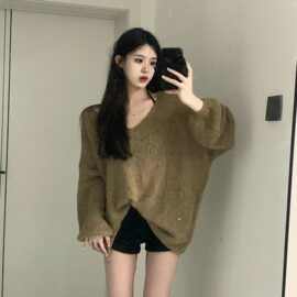 外穿套头领毛衣女春秋季韩版宽松慵懒风百搭休闲长袖针织衫上衣