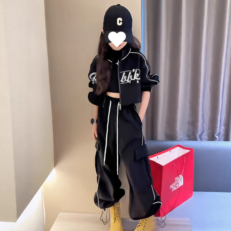 女童韩版休闲套装中大童春秋新款洋气字母开衫外套时髦长裤两件套|undefined