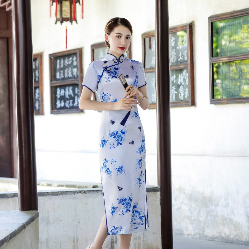 Women Chinese Ethnic Style Cheongsam Young Lady Sexy Slim Retro Cheongsam Dress