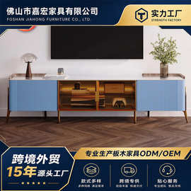 极简实木岩板电视柜流线型竖条纹落地柜隐藏式隔间地柜现代客厅柜
