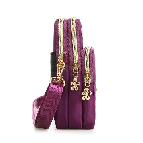 Nylon cloth vertical zipper mobile phone cross-body bag change key shoulder bag casual mobile phone case three-layer women's shoulder bag