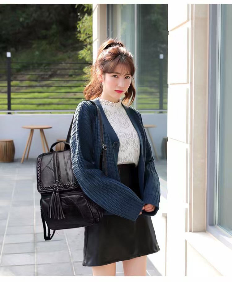 Grenzüberschreitend neu 2026 Freizeit-Rucksack für Damen PU mit Fransen vielseitig kombinierbar Damenbeutel Studentenrucksack Reiserucksack Schulrucksack