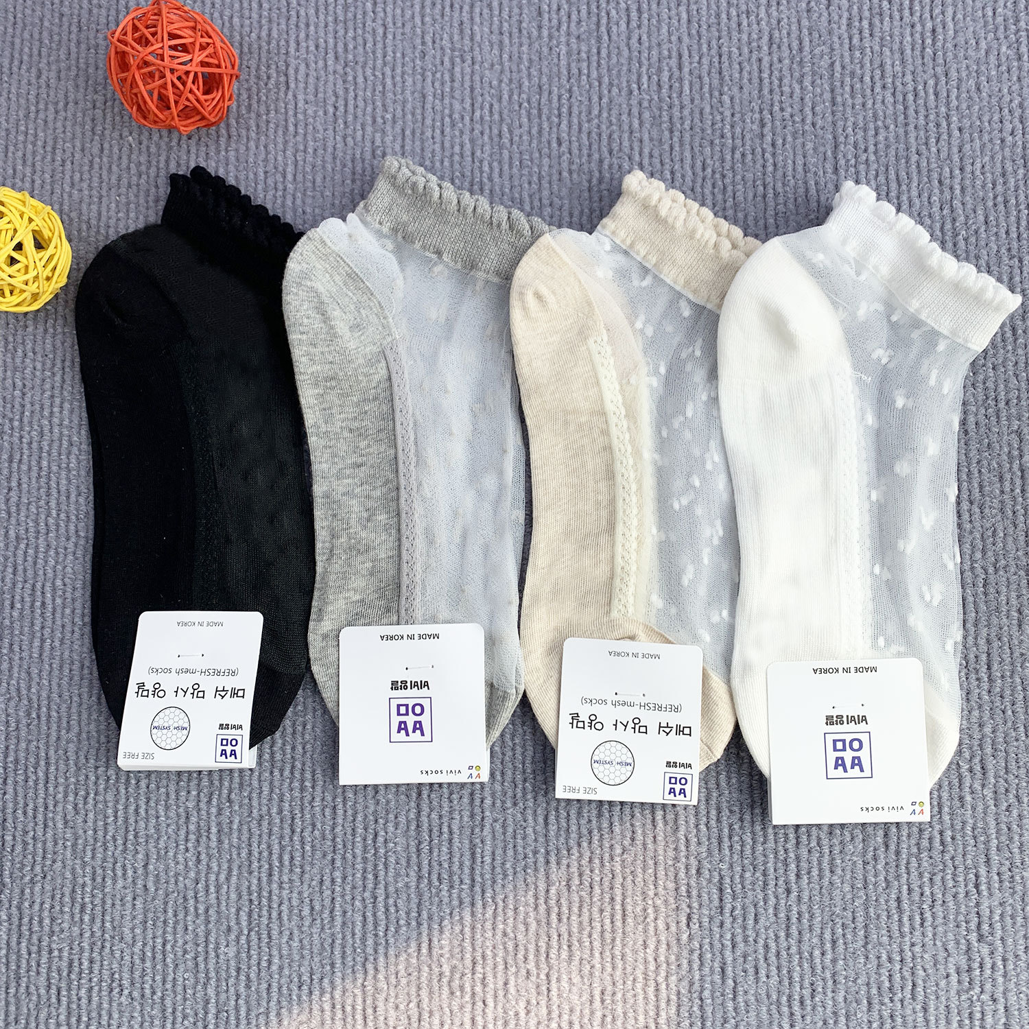 SF24 Cotton Bottom Stockings Mesh Small Wave Dot South Korea Dongdaemun Summer New Thin Women's Socks