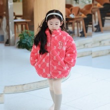韩版冬季女童加绒毛毛衣2022冬装新款女宝宝洋气加厚外套儿童保暖