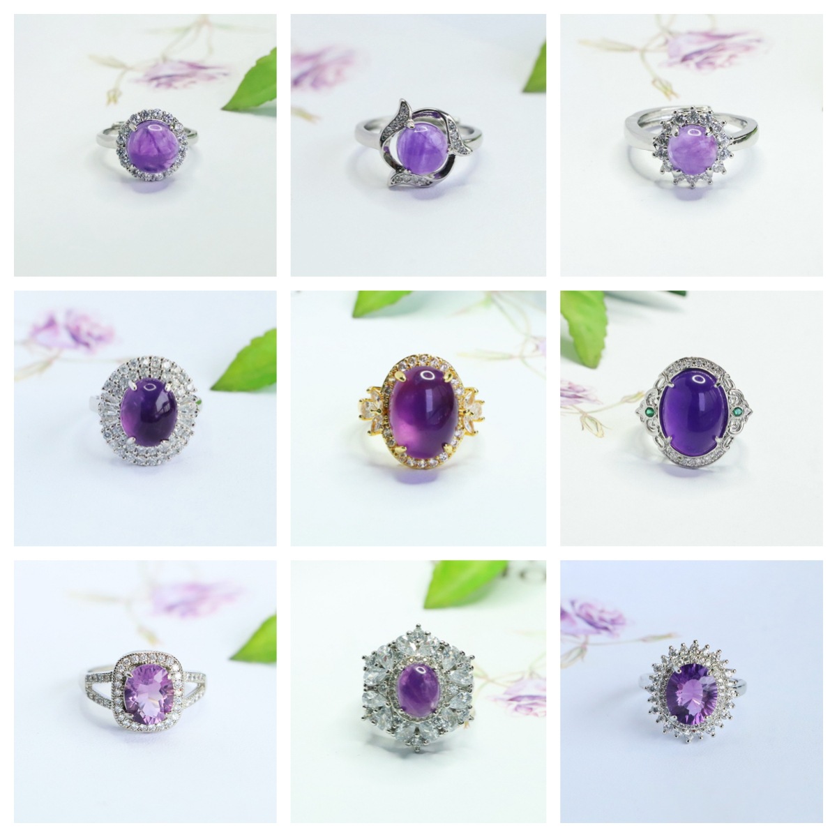 Ai Yu Natural Amethyst Ring Gemstone Dove Egg Ring E-Commerce Live Broadcast Hot Sale Wholesale S5061812