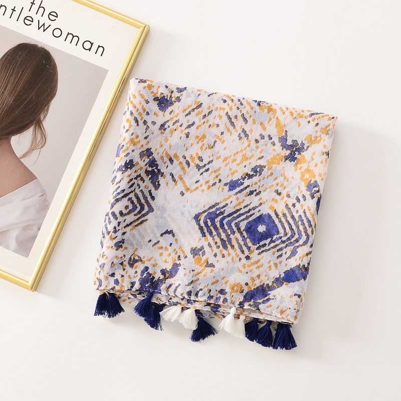 Estilo coreano caliente-Venta de algodón y lino sensación bufanda de seda dulce dama estilo púrpura diamante impresión geométrica viajes protector solar Toalla de playa
