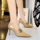 837-3 Retro Style Fashion Deep Mouth Shoes Women's Shoes Thin Heel High Heel Pointed Metal Belt Buckle Deep Mouth Single Shoes