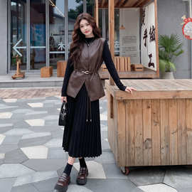 皮衣马甲连衣裙套装女2026新款巨好看春秋穿搭一整套时尚高级感