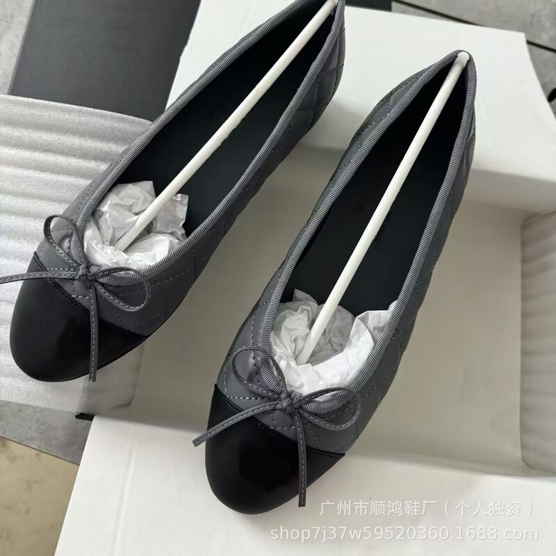 经典小香风芭蕾鞋女蝴蝶结圆头平底鞋浅口舒适百搭一脚蹬懒人鞋女|undefined
