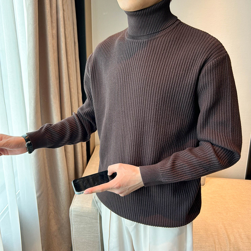 Comercio exterior transfronterizo ligero hombre otoño invierno jersey de punto de cuello alto suéter de tren coreano de manga larga en línea