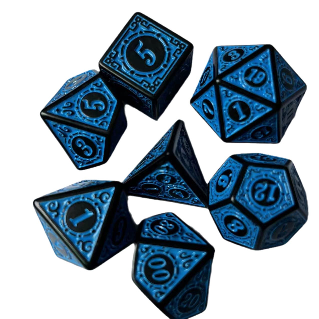 Juego de 7 piezas de grupo de carrera complejo, patrón de estilo antiguo, juego de mesa digital de varias caras, dados de juego de colección transfronterizos