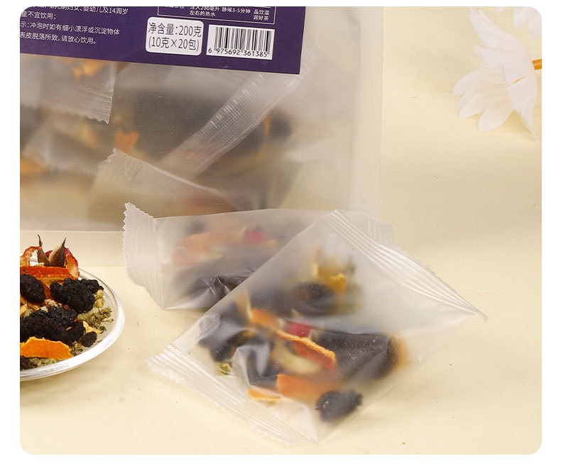 Wumei Sangshen Sour Plum Herbal Tea 60 Tea Bags with Hawthorn Tangerine Peel Lotus Leaf and Rose specifications