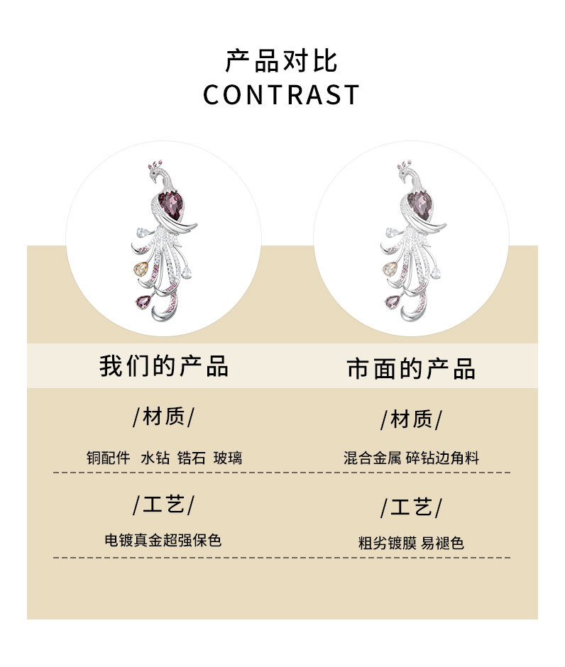时尚优雅中国风凤尾胸针复古旗袍汉服装饰别针轻奢微镶