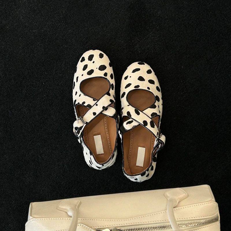 [Версия из овчины] Круглая голова с молочным принтом кроссовки Мэри Джейн