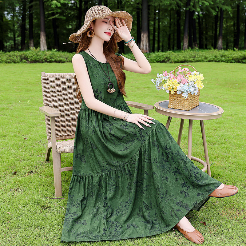 Summer Cotton Silk Dress New Outer Wear Young Style Suspender Beach Skirt Women's Sleeveless Holiday Skirt Elegant Long Skirt Summer Cotton Silk Dress New Outer Wear Young Style Suspender Beach Skirt Women's Sleeveless Holiday Skirt Elegant Long Skirt