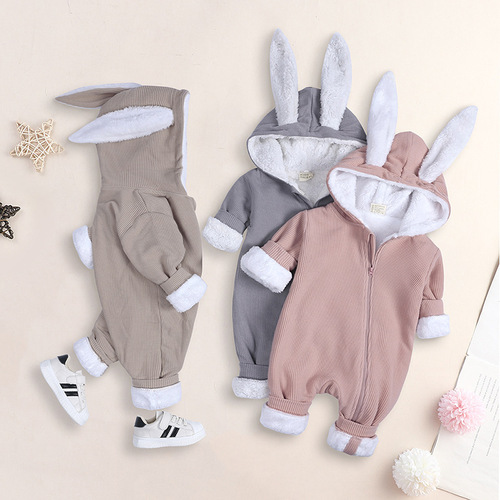 Scirocco Children's Clothing Dropshipping 2024 Spring Autumn and Winter New Product Rabbit Ears Pit Strips Baby One-piece Harness and Velvet Romper