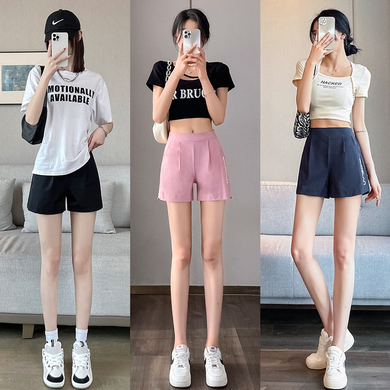 Ice Silk Quick-drying Shorts Women's Outer Wear Summer Thin 2024 New High Waist Wide Leg Casual Sports Three-point Hot Pants Ice Silk Quick-drying Shorts Women's Outer Wear Summer Thin 2024 New High Waist Wide Leg Casual Sports Three-point Hot Pants