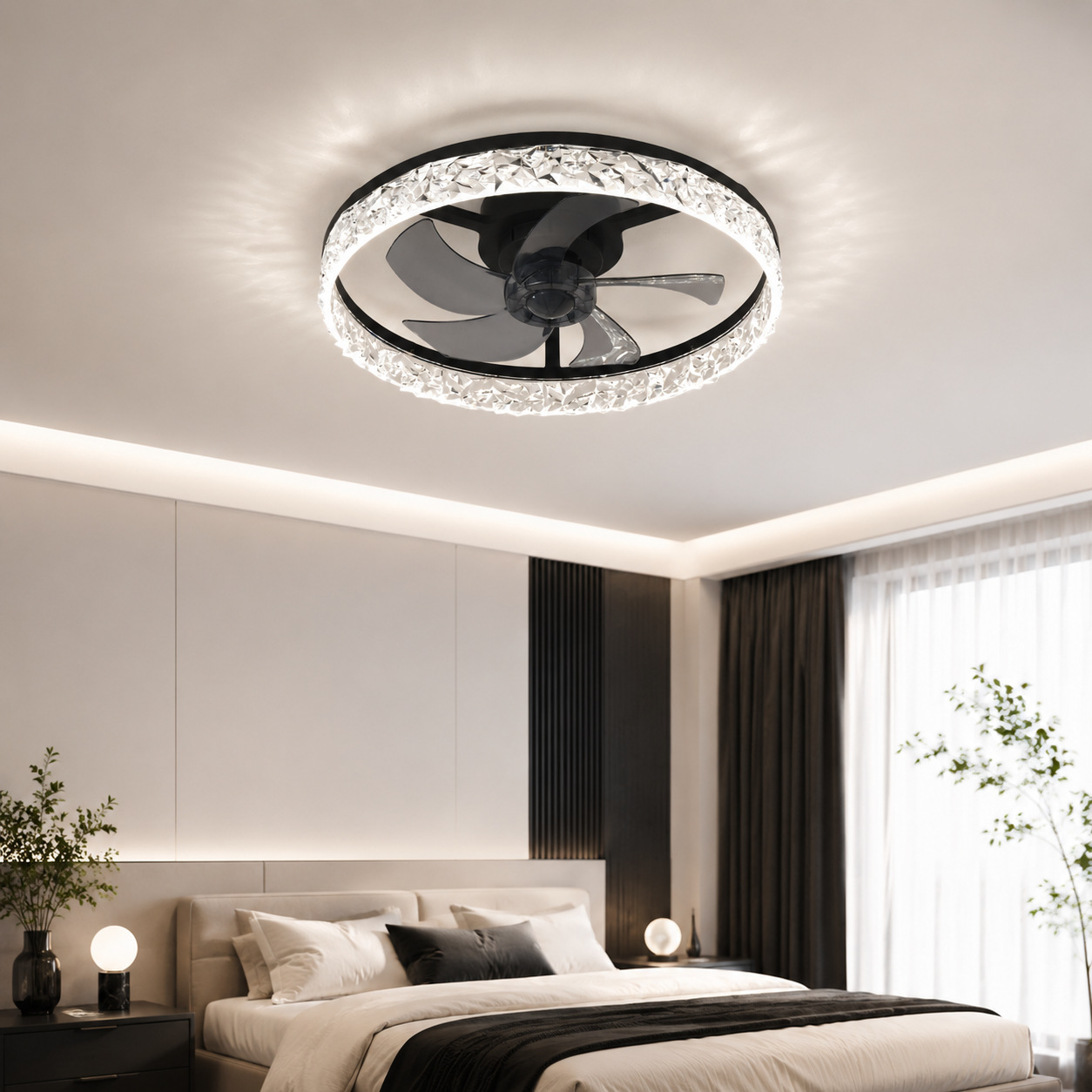 Lámpara Ventilador de Techo Inverter 110V, PC y ABS, Control Remoto y APP, para Dormitorio y Restaurante