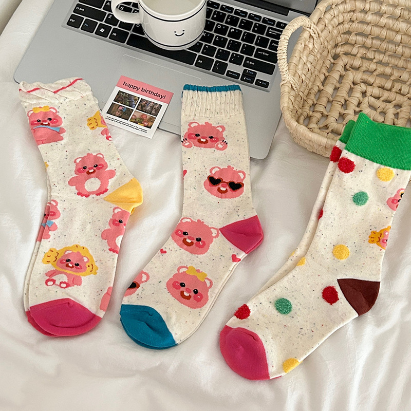 Little Beaver Ruby Socks for Women Cute Ins Trendy Pink Girly Cartoon Mid-Calf Socks Colorful Dot Pile Socks