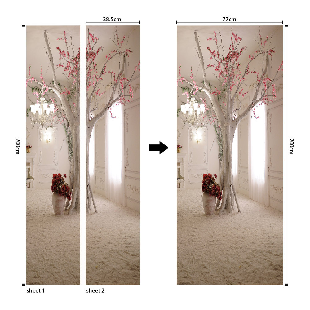 Pegatinas para puertas 3D respetuosas con el medio ambiente, autoadhesivos, fabricantes de origen al por mayor, patrones populares transfronterizos de alta definición, adhesivos para puertas impermeables, a prueba de aceite y antiincrustantes