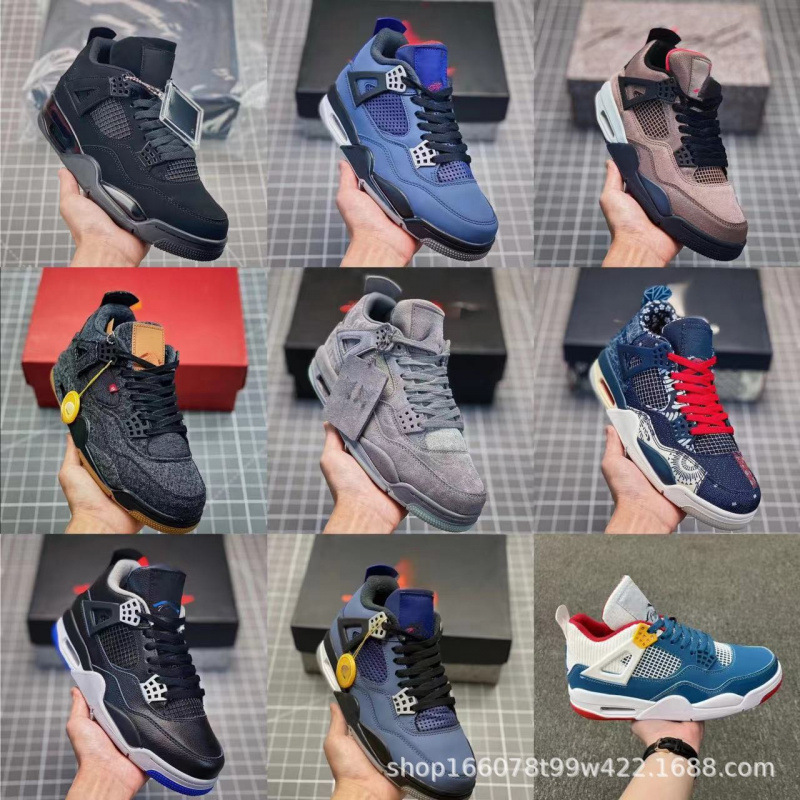 Factory direct sale AJ4 original basketball shoes in dark green, Jordan 4 in purple denim, non-slip and wear-resistant, casual running shoes for men and women Factory direct sale AJ4 original basketball shoes in dark green, Jordan 4 in purple denim, non-slip and wear-resistant, casual running shoes for men and women