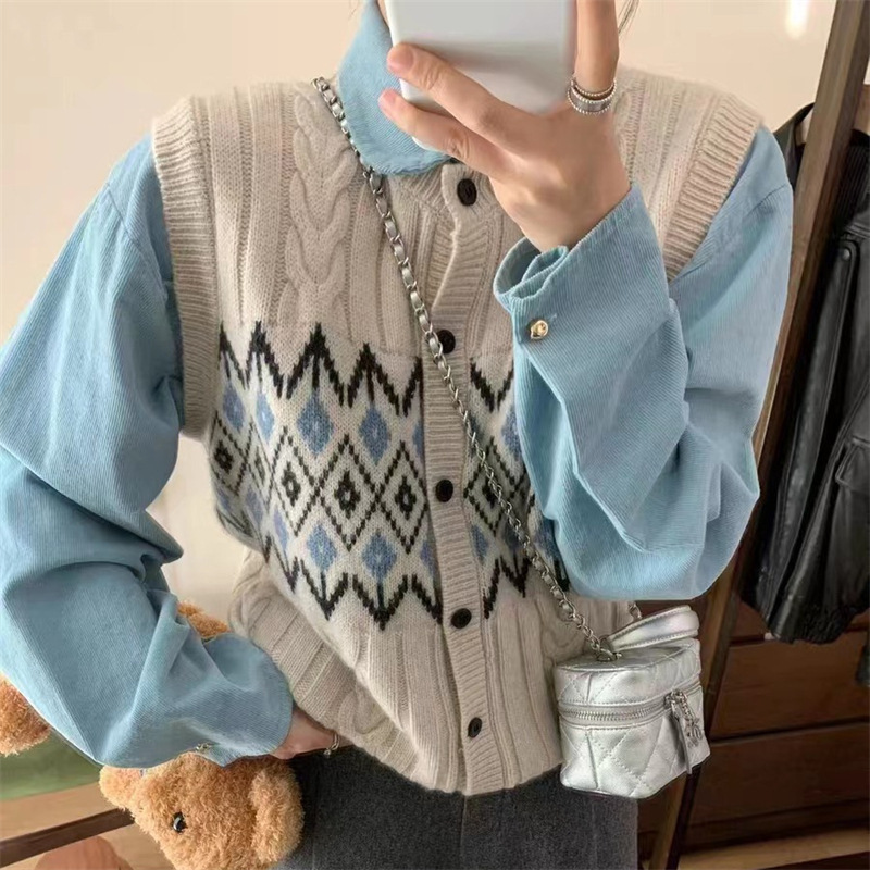 24 invierno Puyuan collar fz diseño de diamante japonés sensación de chaleco de punto Cardigan de mujeres otoño invierno image 4