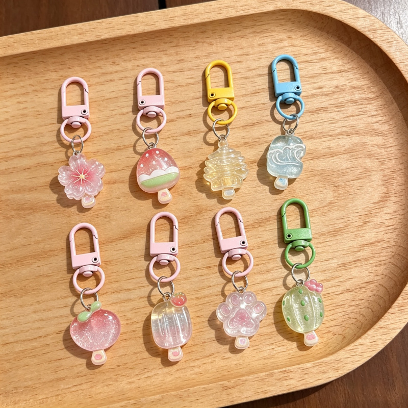 Cute translucent fruit-flower popsicle keychain, girly bag pendant, small gift for students and friends, car decoration
