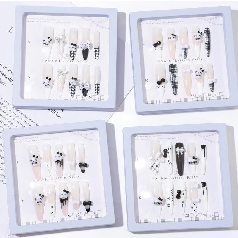Popular Kitty Cat Original Cool and Unique Striped Youthful Extra-Long Cat-Eye Press-On Nails with Jelly