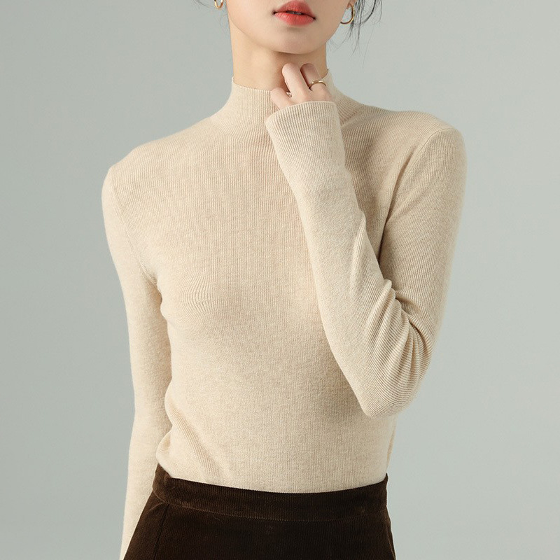 Machine Washable Fine-Spun 60-Count Ultra-Fine Half-Turtleneck Wool Base Layer Women's Pullover Knitwear for Autumn and Winter Machine Washable Fine-Spun 60-Count Ultra-Fine Half-Turtleneck Wool Base Layer Women's Pullover Knitwear for Autumn and Winter