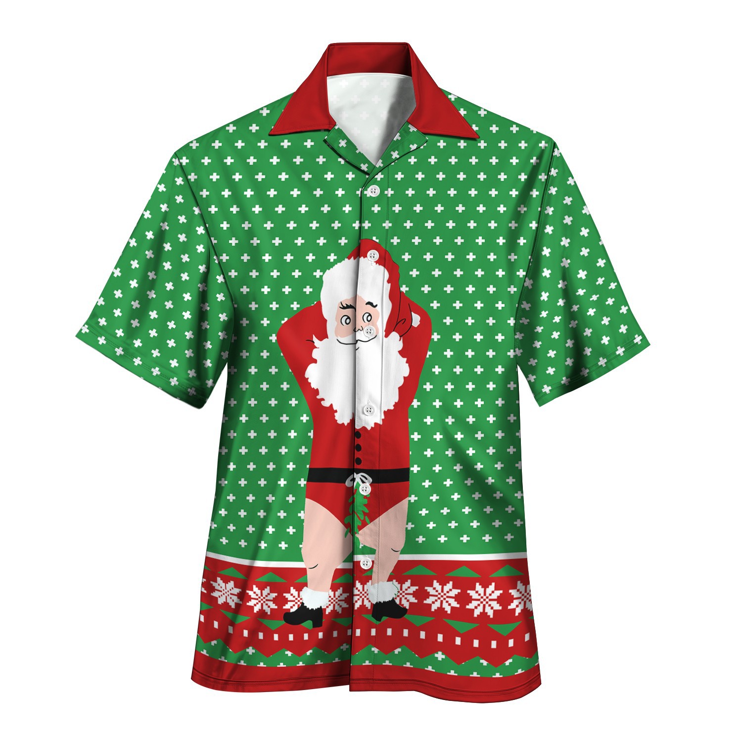 2025 nueva moda casual todo fósforo cómodo tendencia fresca Navidad cuello cubano camisa de manga corta MB34