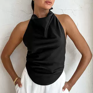 Women's Fashion Casual Solid Color Spaghetti-strap Camisole Top - Black - View 1