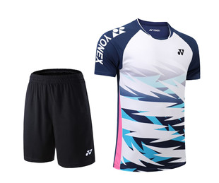 New yy badminton uniform men's and women's short-sleeved suit quick-drying sportswear primary and secondary school students competition uniform team uniform wholesale